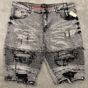Encrypted Shorts Men's Sz 44 Black Acid-Wash Denim Grunge Hip-Hop Y2K NWT